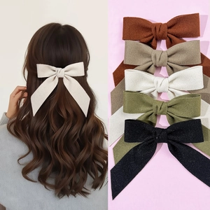 Vintage Handmade Fabric Bow Hair Clip With Long Ribbon For Women Sweet Ribbon Bow Barrettes Japanese Style Hair Accessories