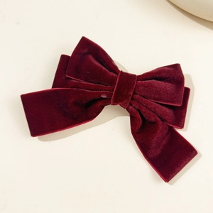Elegant French vintage dark red velvet bow hair clip with multi-layer texture for women
