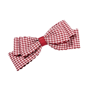Barrette à cheveux élégante avec nœud à carreaux rouges et bords festonnés pour femme