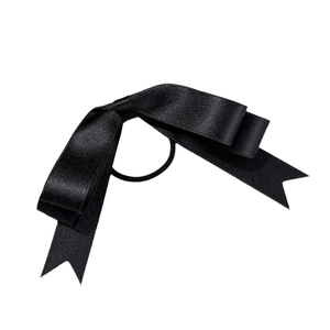 Minimalist black satin triple-layered bow hair tie with fishtail design for high ponytail