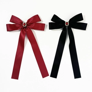 Barrettes à cheveux nœud rubis élégantes avec longs rubans en satin bordeaux et noir