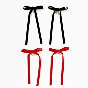 Christmas velvet bow hair clips with gold bells in red and black colors for women