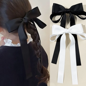 Barrette à Cheveux Nœud en Ruban de Satin Large Élégant Style Français avec Longs Rubans Pince à Ressort Accessoire Fait à la Main Femme