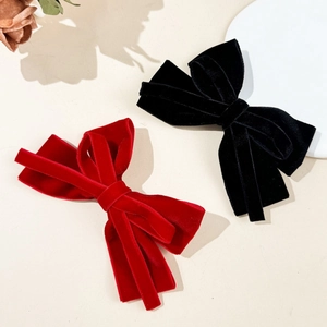 French vintage velvet bow hair clip with elegant long ribbons in red and black