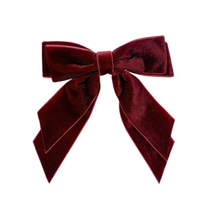 Elegant double-layered burgundy velvet bow hair clip with vintage spring fastener for women