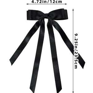 Detailed size map of the black silk ribbon bow hair clip showing 12cm width and 23.5cm length