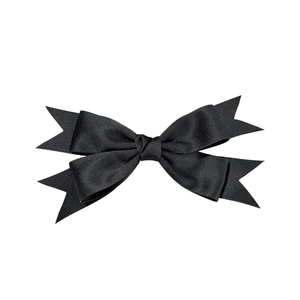 Detailed close-up of double-layered black bow hair clip with elegant swallowtail cut design