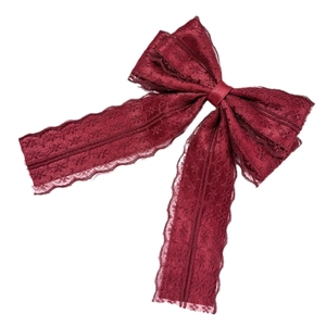 Gothic dark red lace bow hair clip with elegant silk ribbon and long flowy lace streamers