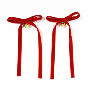 Red velvet bow hair clips with gold bells for Christmas and New Year festivals