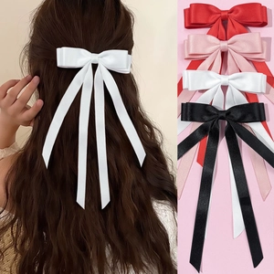 Korean Style Sweet Bowknot Hair Clip With Long Satin Streamers Elegant Ribbon Duckbill Hairpin For Women Girls Jewelry