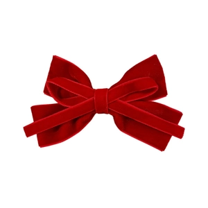 Elegant vintage red velvet double-layered bow hair clip with French aesthetic design