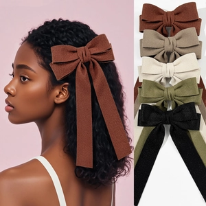 Elegant Autumn Winter Fabric Bow Ribbon Hair Clip For Women Vintage Long Streamer Spring Clip Elegant Hair Accessories