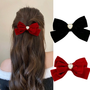 Fermaglio Capelli Fiocco Velluto Vintage Con Perla Artificial a Cuore Strass Becco d'Anatra Donna Festa Accessori per Capelli