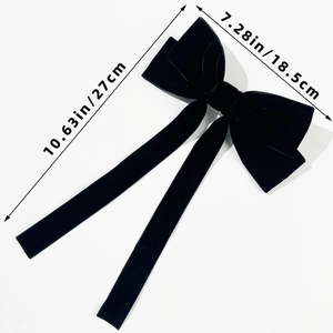 Detailed dimensions of the black velvet bow hair clip with ribbons 27cm by 18.5cm
