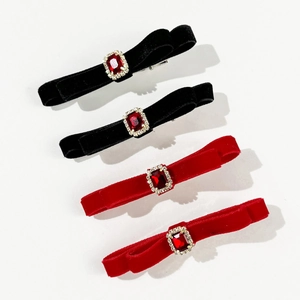 Vintage red velvet bow hair clips with ruby gemstone details for women hair styling