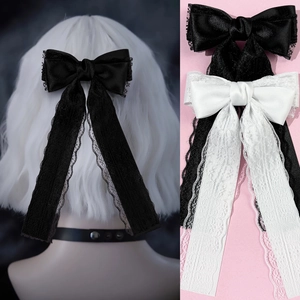 Gothic Lace Bowknot Streamer Hair Clip Sweet Satin Ribbon Long Tassel Spring Clip For Women Lolita Hair Accessories