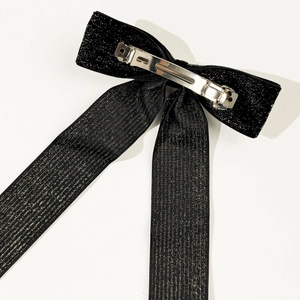 Elegant black velvet hair clip with gold sparkles and premium metal spring mechanism