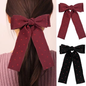 Elegant Korean Polka Dot Bow Hair Clip With Long Streamers Ribbon Spring Clip Sweet Hair Accessories For Women Daily Jewelry