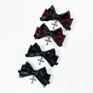Set de lazos para el pelo de encaje gótico con colgantes de cruz para moda estilo Lolita