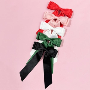 Elegant satin bow hair clips set with long ribbons in multiple classic colors