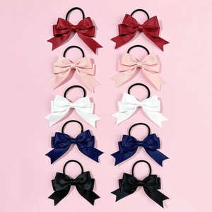 Set of 10 sweet bow hair ties in five colors with satin ribbon and elastic bands