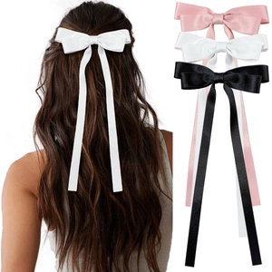 Elegante Clip per Capelli con Fiocco in Raso e Nastro Lungo Clip a Becco d'Anatra Accessori per Capelli Dolce per Donna