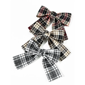 British style plaid bow hair clips in red, brown and monochrome patterns for women