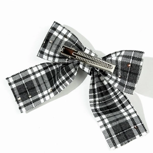 British style black and white plaid bow hair clip with sparkling rhinestones for women