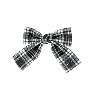 British style plaid bow hair clip with sequins and black and white checkered fabric