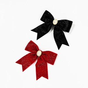 Barrettes à nœuds en velours élégantes avec perles et strass en noir et bordeaux