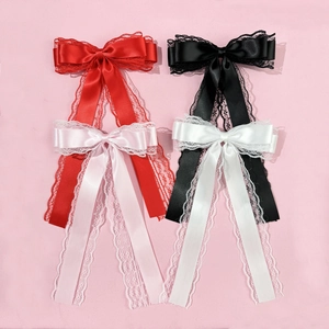 Sweet lace bow hair clips with long ribbons in red black pink and white colors