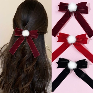 Fermaglio per Capelli Vintage con Fiocco in Velluto per Donna con Pom Pon Bianco Forcina con Nastro Lungo Retro Dolce Accessori Capelli