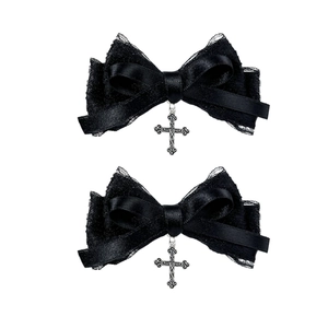 Lazos góticos para el pelo de encaje negro con colgantes de cruz vintage estilo Lolita