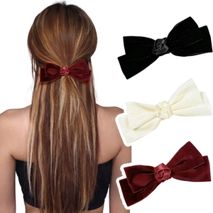 Vintage Velvet Rose Bow Hair Clip For Women Sweet Elegant Princess Side Clip Handmade Fashion Hair Accessories For Wedding