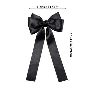 Detaillierte Größenangaben für die große schwarze Satin-Haarschleife mit Band in 15x29cm