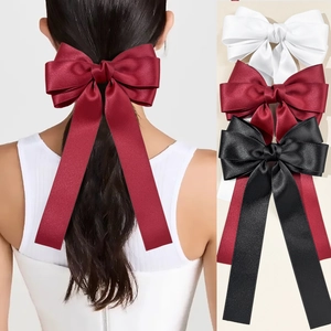Eleganter Satin Große Schleife Haarclip Mit Langem Band Für Damen Süße Französische Schleife Federclip Mode Haarschmuck