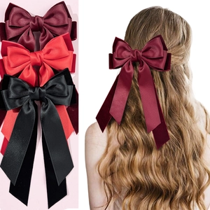 Barrette Cheveux Nœud en Velours et Satin Vintage Français Élégant Long Ruban Pince à Ressort Accessoire Coiffure Femme