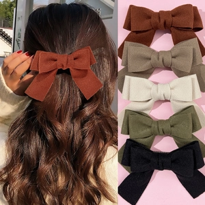 Elegant Woolen Fabric Bow Hair Clip For Women Large Ribbon Bowknot Duckbill Clip Autumn Winter Versatile Hairpin Accessory