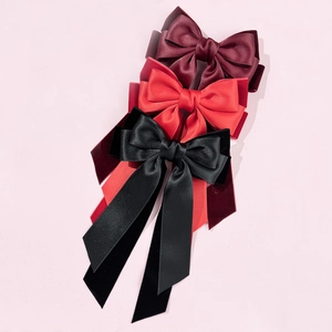 Barrettes à cheveux élégantes avec nœuds en velours et satin rouge et noir à rubans