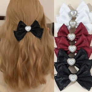 Pince à Cheveux Élégante Nœud en Dentelle Avec Cœur en Fausse Künstliche Perle Strass Style Rétro Accessoires Cheveux pour Femmes Filles