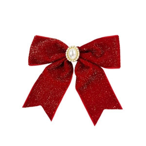 Barrette à cheveux élégante en velours rouge avec perle et strass pour Noël