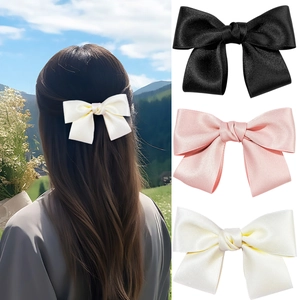 Sweet Satin Bowknot Hair Clip Vintage Hepburn Style Ribbon Duckbill Clip For Women Elegant Handmade Hair Accessories