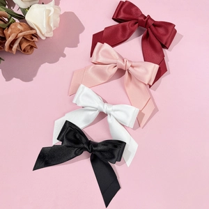 Barrettes à cheveux élégantes en satin à double nœud avec rubans en quatre couleurs