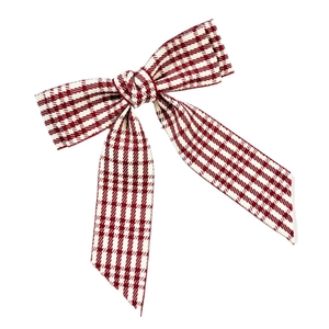 Vintage burgundy houndstooth bow hair clip with ribbons for women in academy style