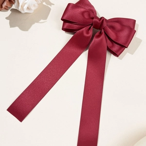 Eleganter weinroter Satin Haarklip mit langen Bändern für Damen, modisches Haaraccessoire