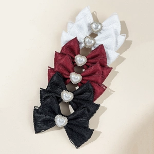 Barrettes en dentelle avec perles en cœur, coloris noir, bordeaux et blanc