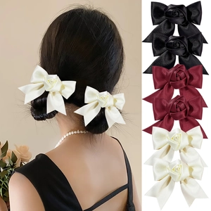 French Style Satin Rose Bow Hair Clip Sweet Elegant 3D Rose Ribbon Alligator Clip For Women Girls Hair Accessories