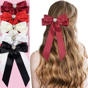 Pince à Cheveux Nœud en Satin Élégante Avec Longs Rubans Cœur en Künstliche Perle et Strass Épingle à Cheveux Style Coréen Femme