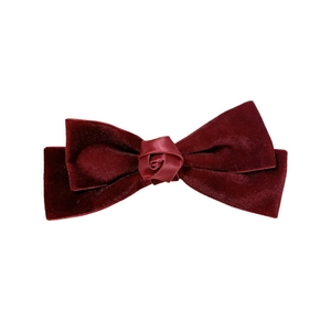 Elegant deep red velvet bow hair clip with a handmade rose center in vintage style