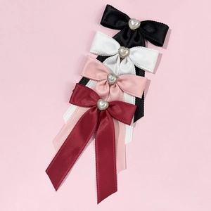 Barrettes à cheveux en satin avec perles en cœur, coloris noir, blanc, rose et bordeaux